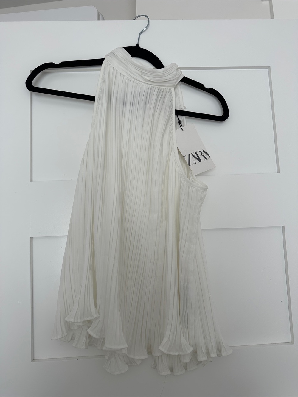 ZARA White One-Shoulder Pleated Halter Dress